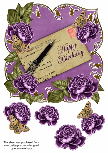 Purple Rose Happy Birthday 8in Fancy Rose Topper