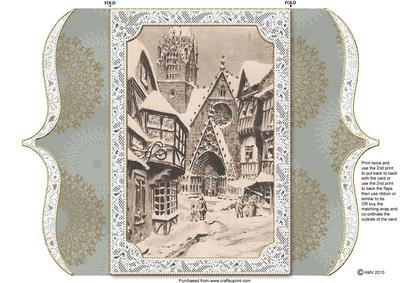 Christmas Snow Village Shops Bracket Shaped Lace Card