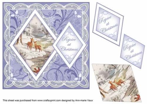 Snow Deer Rejoice at Christmas 7in Double Diamond Topper