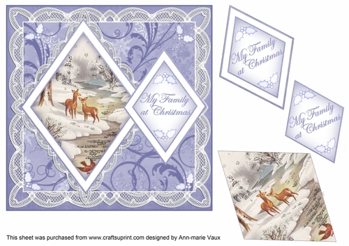 Snow Deer Family at Christmas 7in Double Diamond Topper