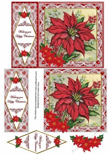 Red Poinsettia Happy Christmas 7x5inch Diamond Lace Step by Step