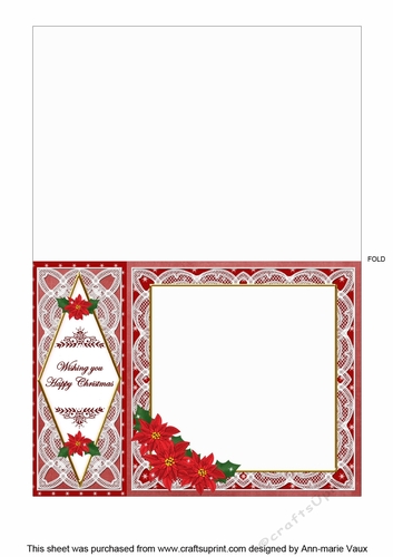 Red Poinsettia Happy Christmas 7x5inch Folded Diamond Insert