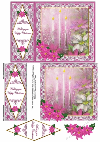 Pink Poinsettia Happy Christmas 7x5inch Diamond Lace Step by Step