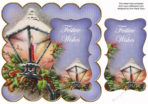 Blue Christmas Lantern Festive Wishes 8in Scallop Topper