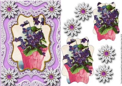 Vintage Violet Vase A5 Lace Card Front Step by Step