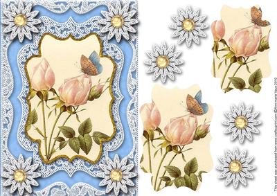 Vintage Butterfly White Rose A5 Lace Card Front Step by Step