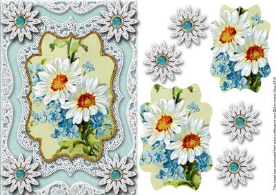 Vintage Blue Daisies A5 Lace Card Front Step by Step