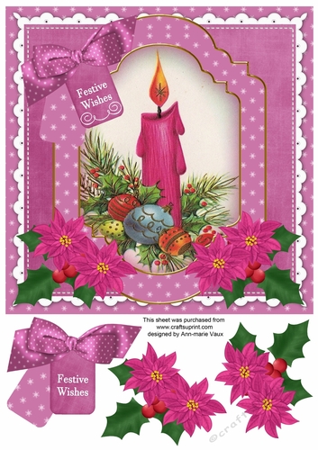 Cerise Candle Festive Wishes 8in Step by Step