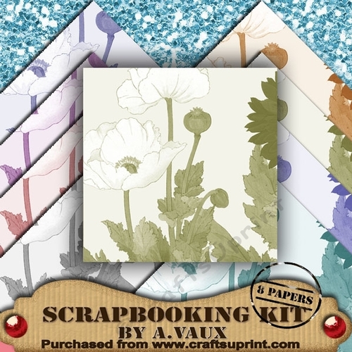 White Poppy 8 Scrapbooking Papers Kit