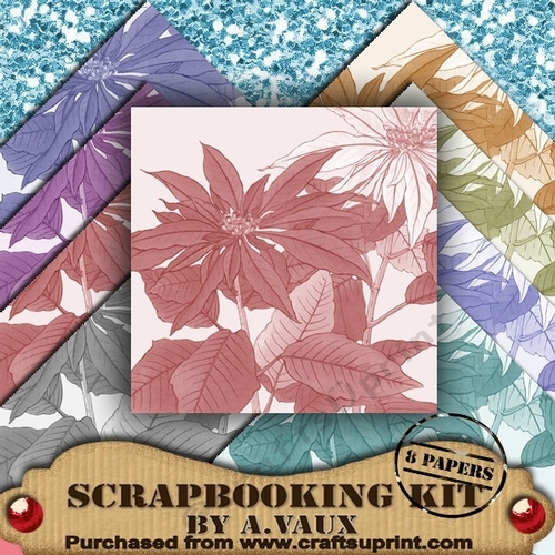 Christmas Poinsettia 8 Scrapbooking Papers Kit