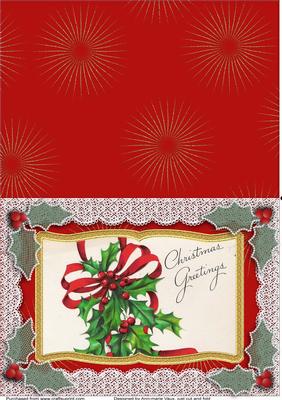 Christmas Greetings Holly Book Style Card