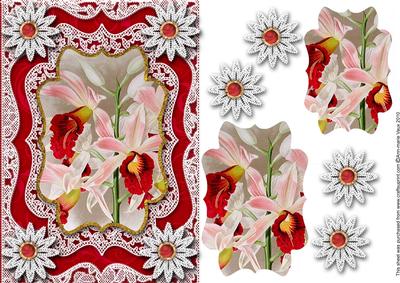 Red Pink Orchids A5 Lace Card Front Step by Step