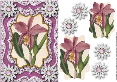 Single Purple Orchid A5 Lace Card Front Step by Step