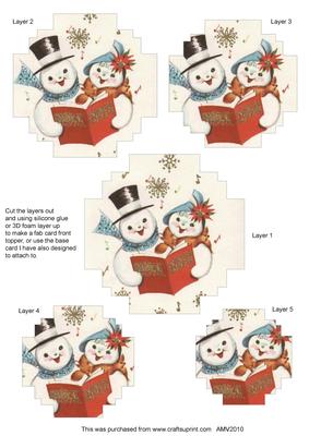 Christmas Snowman Couple Ex Shaped Pyramid Toppers