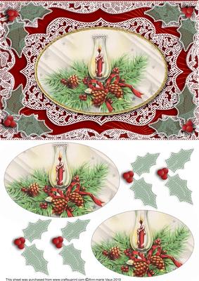 Christmas Candle A5 Oval Lace Card Front Step by Step