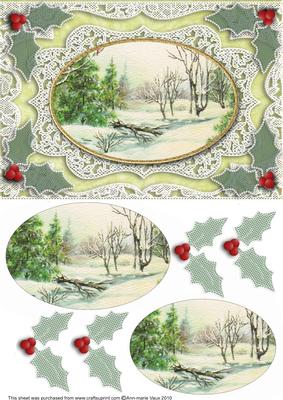 Christmas Snow Scene A5 Oval Lace Card Front Step by Step