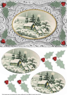 Christmas Snow Village A5 Lace Card Front Step by Step