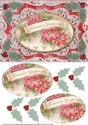 Seasons Greetings Poinsettias A5 Oval Lace Card Front