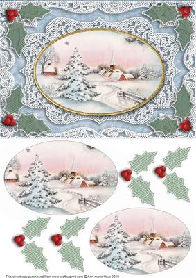 Snowy Christmas Tree A5 Oval Lace Card Front Step by Step