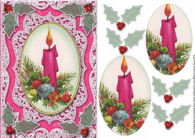 Christmas Pink Candle A5 Lace Card Front Step by Step