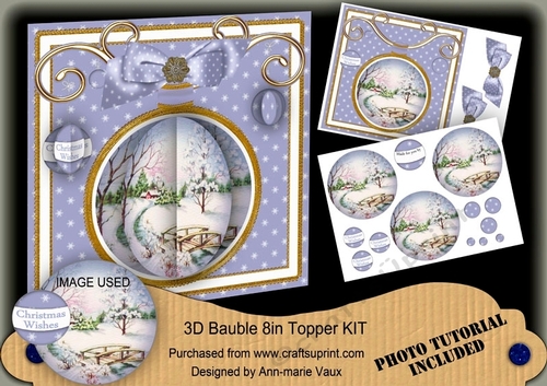 Christmas Snowscene Blue 3D Bauble 8in Card Front Mini Kit
