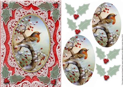 Christmas Robin1 A5 Lace Oval Card Front Step by Step