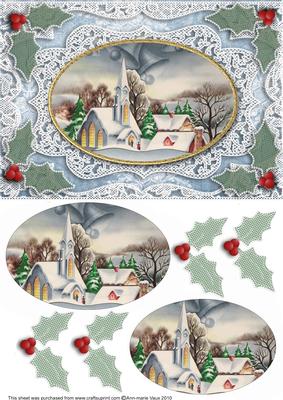 Christmas Village Church A5 Lace Card Front Step by Step