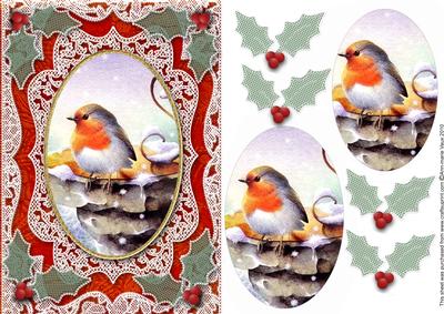 Christmas Robin 2 Oval A5 Lace Card Front Step by Step