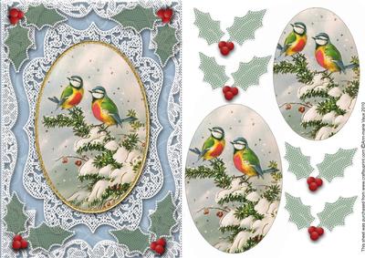 Christmas Blue Tits A5 Lace Card Front Step by Step