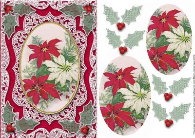 Christmas Poinsettias A5 Oval Lace Card Front Step by Step