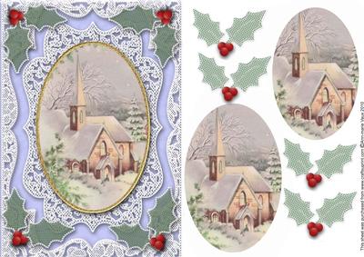 Pretty Snow Church A5 Lace Card Front Step by Step