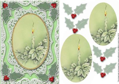 Christmas Pastel Candle A5 Oval Lace Card Front Step by Step