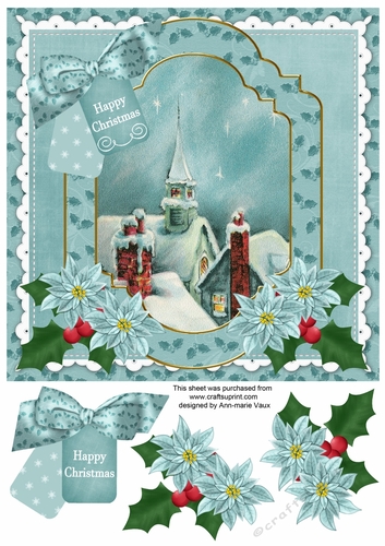 Teal Church Happy Christmas 8x8inch Step by Step