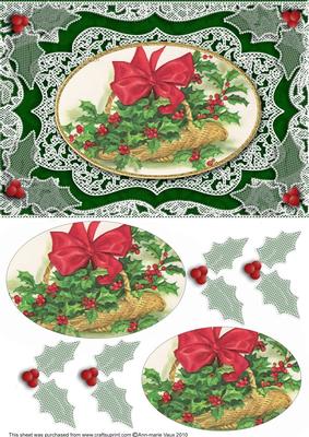 Holly Basket A5 Lace Oval Card Front Step by Step