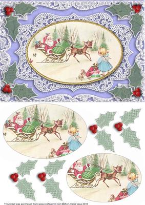 Christmas Sleigh A5 Lace Oval Card Front Step by Step