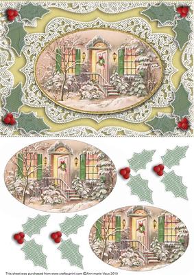 Christmas Door A5 Oval Lace Card Front Step by Step