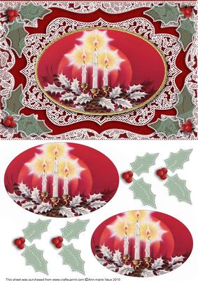 Christmas Red Candles A5 Lace Card Front Step by Step