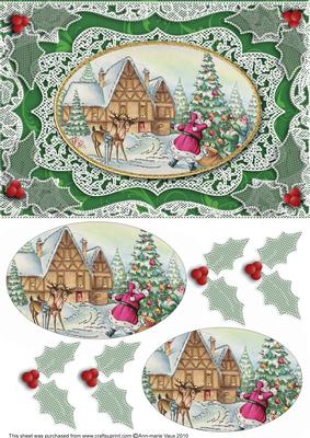 Santa Decorating Tree A5 Lace Card Front Step by Step