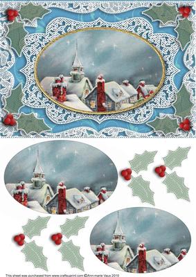 Christmas Rooftops A5 Lace Oval Card Front Step by Step