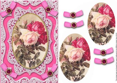 Pink Roses A5 Oval Lace Card Front Step by Step