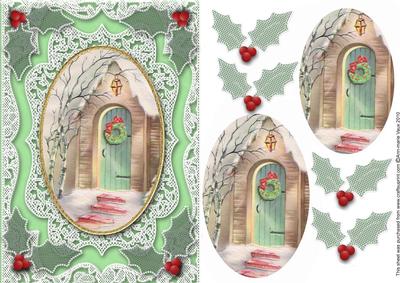 Christmas Door 2 A5 Oval Lace Card Front Step by Step