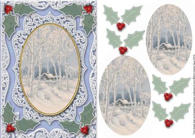 Christmas Snow Cottage A5 Lace Card Front Step by Step