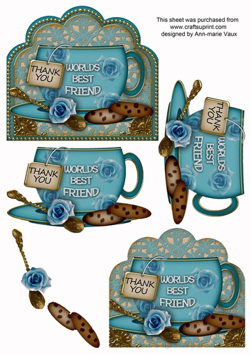 Thank You World Best Friend Tea Cup Scallop Decoupage Step by Step
