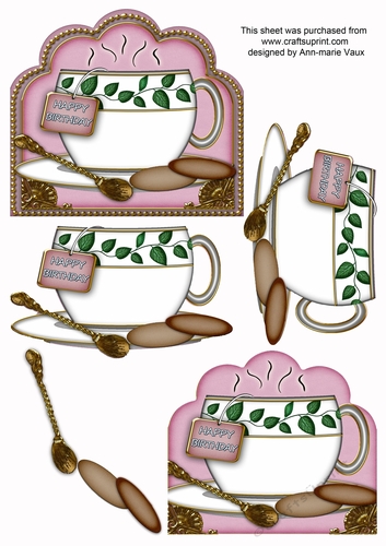 Ivy Pattern Happy Birthday Tea Cup Scallop Decoupage Step by Step