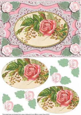 Rose Bouquet 1 A5 Lace Oval Card Front Step by Step