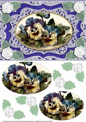 Blue Pansies A5 Oval Lace Card Front Step by Step