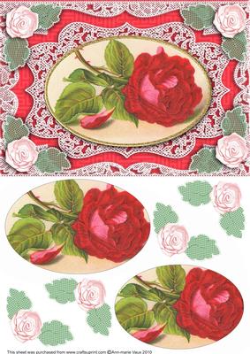 Vintage Red Rose A5 Lace Card Front Step by Step