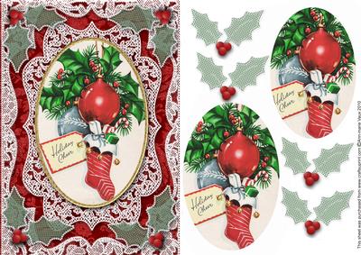 Christmas Cheer Stocking A5 Lace Card Front Step by Step