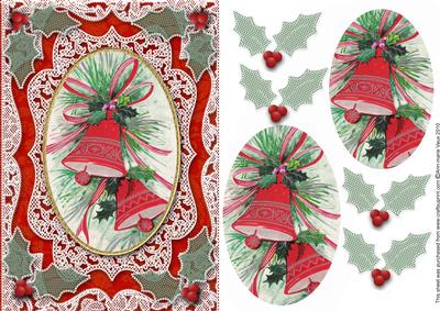 Christmas Red Bells A5 Lace Card Front Step by Step