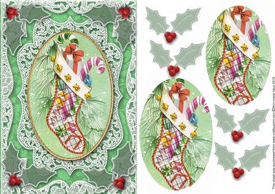 Christmas Stocking A5 Lace Card Front Step by Step